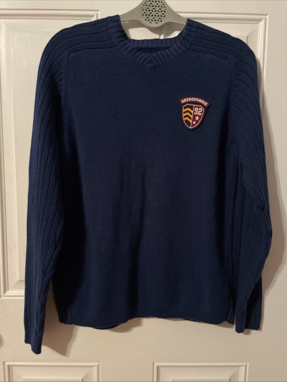 Abercrombie & Fitch Blue Ribbed cable Knit Sweater Muscle Fit A/92 Y2k Vintage.
